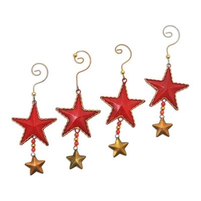 Alternate image for Handmade Steel Star Ornaments from Bali Set of 4 Passionate Stars