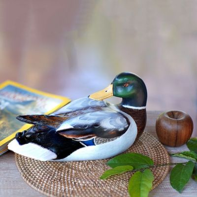 Alternate image for Handmade Wood Duck Sculpture Large Male Mallard