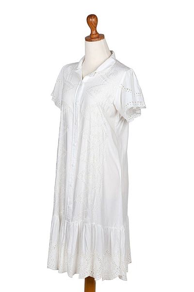 Alternate image for Hand-Embroidered Rayon A-Line Dress from Bali Bloom Under Snow