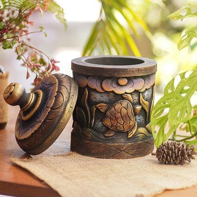 Alternate image for Handmade Mahogany Turtle Motif Lidded Box from Bali Turtle Paradise