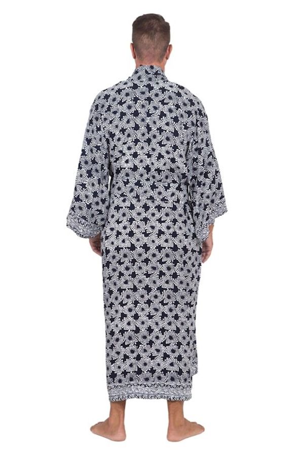 Alternate image for Mens Batik Robe from Indonesia Navy Blue Nebula