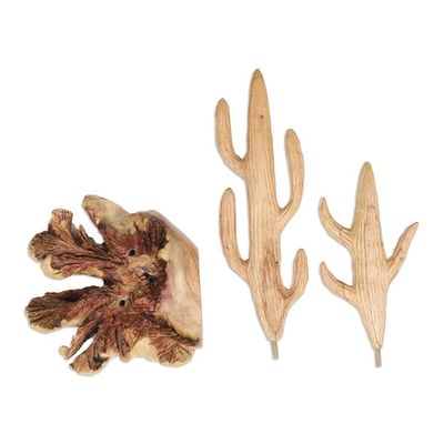 Alternate image for Handcrafted Wood Cactus Sculpture with Mushroom-Like Base The Cactus