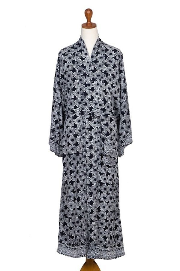 Alternate image for Mens Batik Robe from Indonesia Navy Blue Nebula