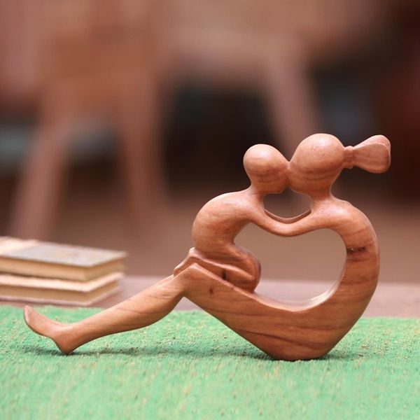 Alternate image for Natural Suar Wood Mother and child Sculpture from Bali Her Love Will Never Fade