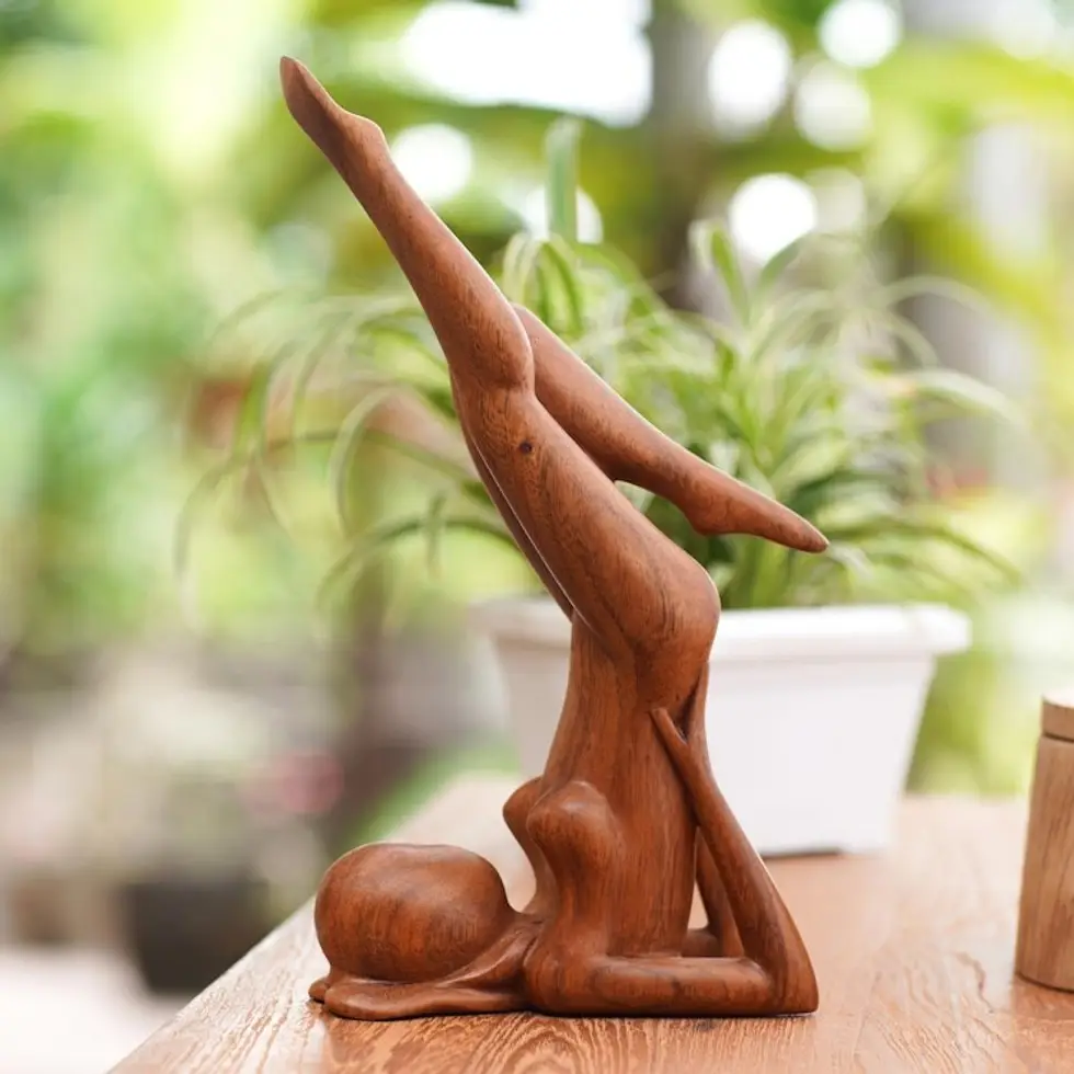 Hand Crafted Suar Wood Sculpture 'Sarvangasana Pose'