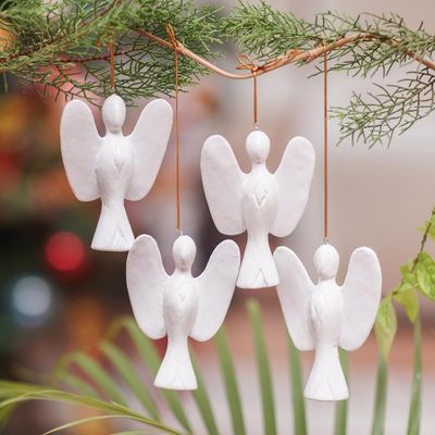 Alternate image for White Wood Angel Ornaments from Bali Set of 4 Silent Angels