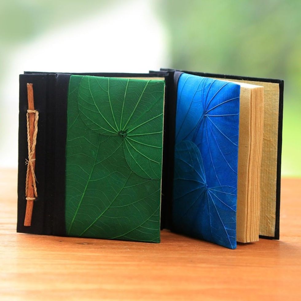Blue and Green Kupu-Kupu Leaf Journals from Bali Pair 'Blue and Green Kupu-Kupu'