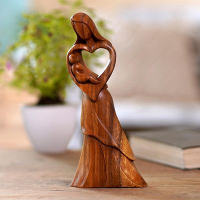 Alternate image for Mother and Child Suar Wood Statuette Mothers Joy