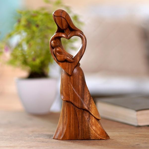 Alternate image for Mother and Child Suar Wood Statuette Mothers Joy