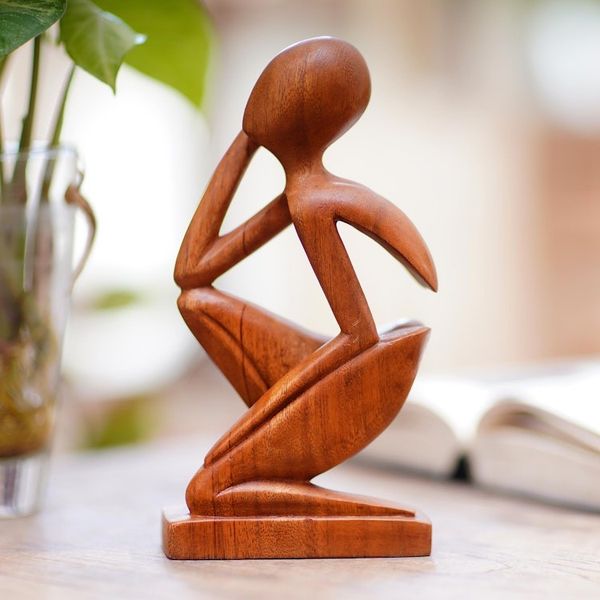 Alternate image for Hand Made Thought and Meditation Wood Sculpture Alone
