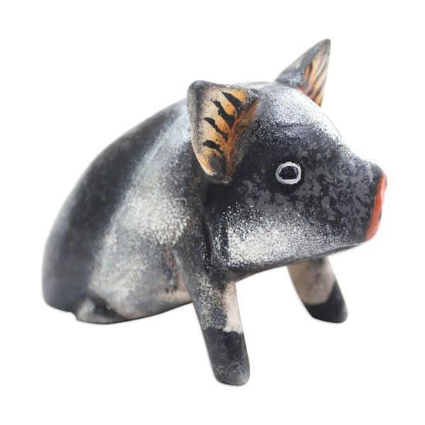 Alternate image for Artisan Crafted Suar Wood Piglet Statuette Piglet