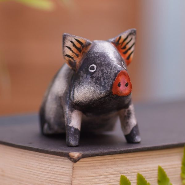 Alternate image for Artisan Crafted Suar Wood Piglet Statuette Piglet