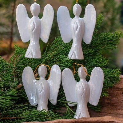 Alternate image for White Wood Angel Ornaments from Bali Set of 4 Silent Angels
