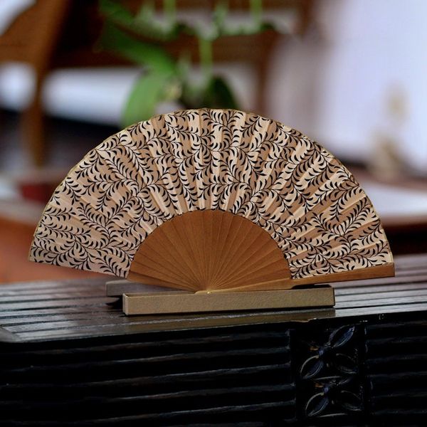 Alternate image for Womens Handmade Silk Batik Fan Black Fern
