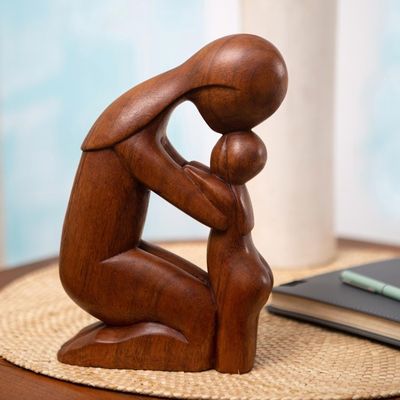 Alternate image for Hand Carved Mother and Child Wood Statuette Lucky Daughter