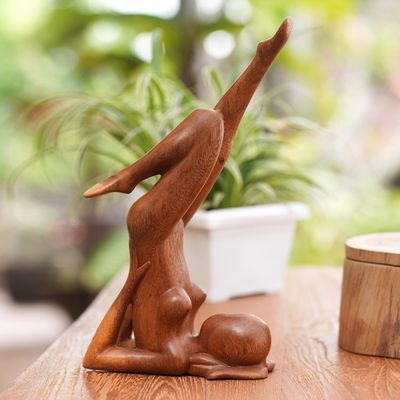 Alternate image for Hand Crafted Suar Wood Sculpture Sarvangasana Pose