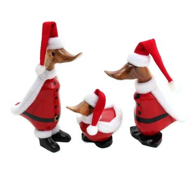 Alternate image for Set of 3 Bamboo Root and Wood Santa Duck Decorative Accents Santa Ducks