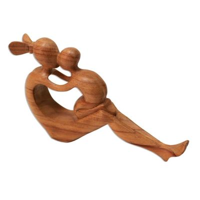 Alternate image for Natural Suar Wood Mother and child Sculpture from Bali Her Love Will Never Fade