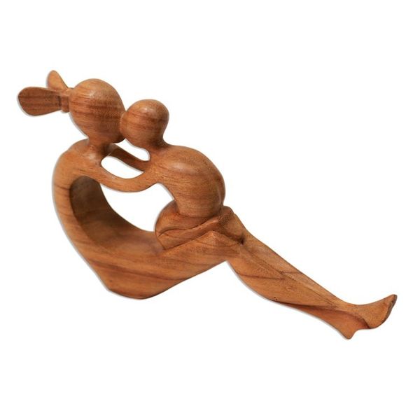 Alternate image for Natural Suar Wood Mother and child Sculpture from Bali Her Love Will Never Fade