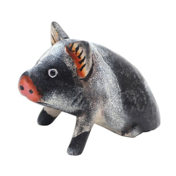 Alternate image for Artisan Crafted Suar Wood Piglet Statuette Piglet
