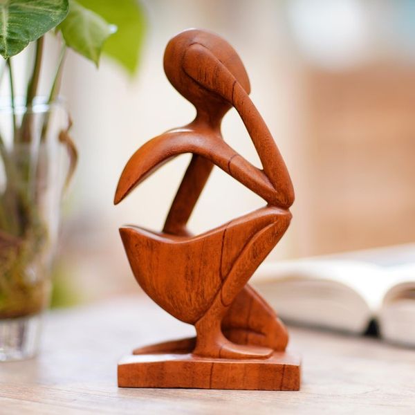 Alternate image for Hand Made Thought and Meditation Wood Sculpture Alone