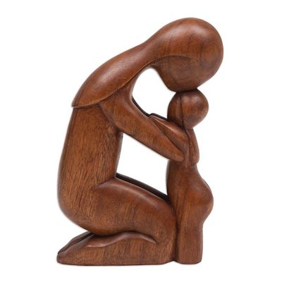 Alternate image for Hand Carved Mother and Child Wood Statuette Lucky Daughter