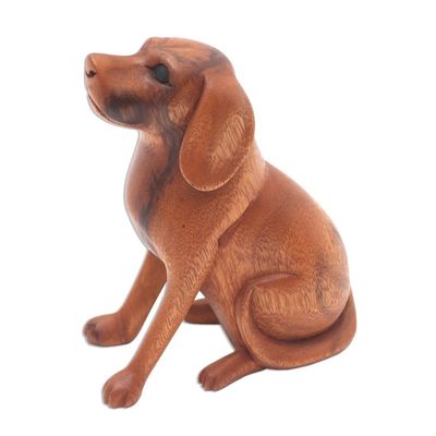 Alternate image for Artisan Handcrafted Suar Wood Dog Sculpture from Bali Loyal Dog
