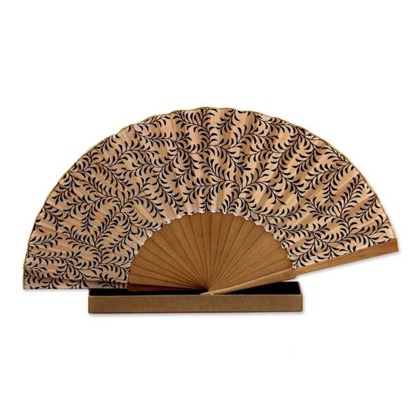 Alternate image for Womens Handmade Silk Batik Fan Black Fern