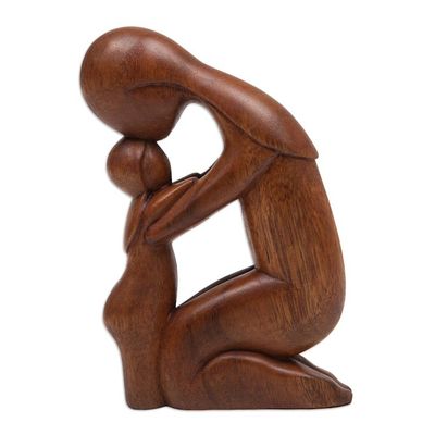 Alternate image for Hand Carved Mother and Child Wood Statuette Lucky Daughter