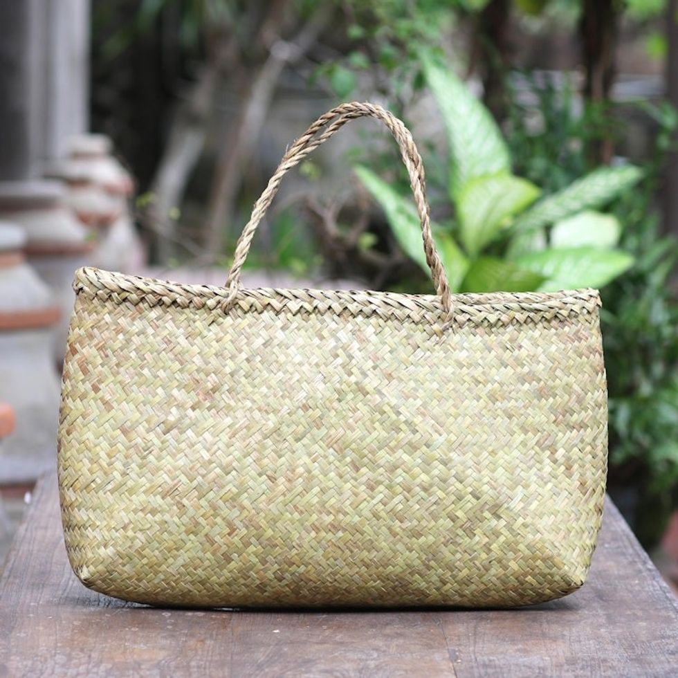 Handcrafted Natural Fiber Tote Bag from Bali 'Natural Charm'