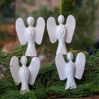 Alternate image for White Wood Angel Ornaments from Bali Set of 4 Silent Angels