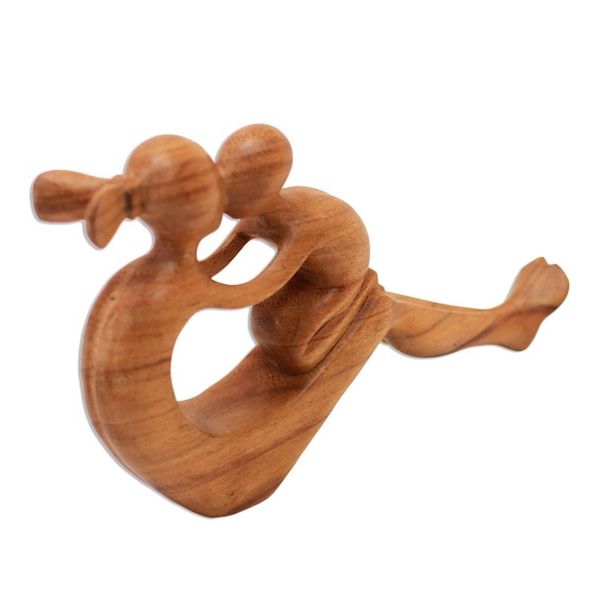 Alternate image for Natural Suar Wood Mother and child Sculpture from Bali Her Love Will Never Fade
