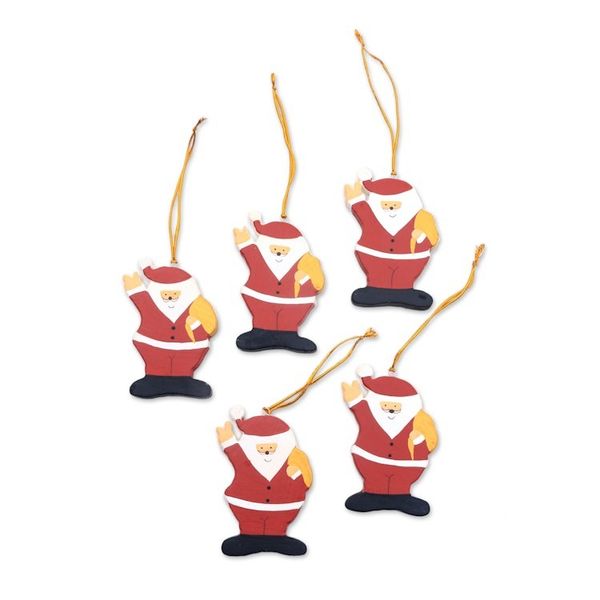 Alternate image for Hand-Painted Wood Santa Ornaments from Bali Set of 5 Waving Santa