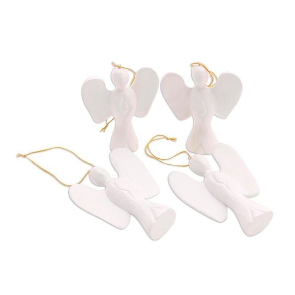 Alternate image for White Wood Angel Ornaments from Bali Set of 4 Silent Angels