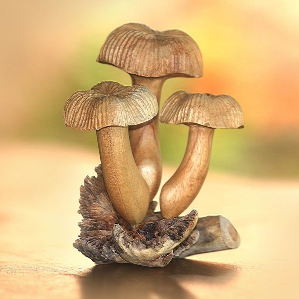 Jempinis Wood Mushroom Figurine from Bali 'Bali Mushrooms'