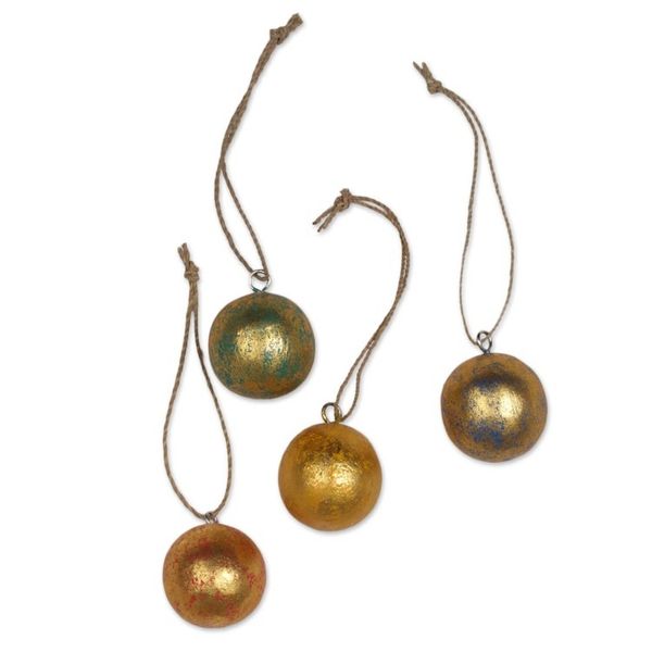 Alternate image for Four Round Gold Tone Albesia Wood Ornaments from Bali Golden Baubles