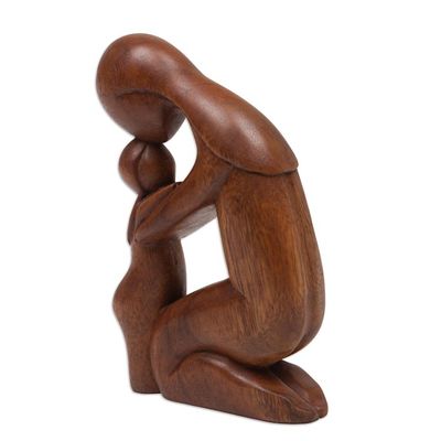 Alternate image for Hand Carved Mother and Child Wood Statuette Lucky Daughter