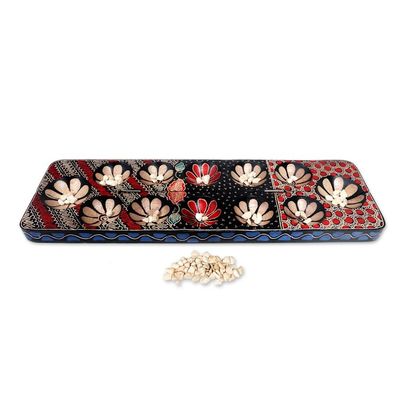 Alternate image for Hand-painted Wood Batik Mancala Board Game from Indonesia Fun Parang Blue