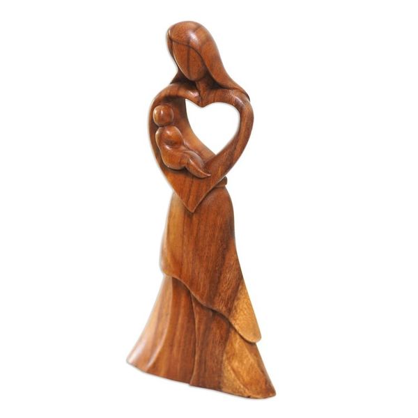 Alternate image for Mother and Child Suar Wood Statuette Mothers Joy