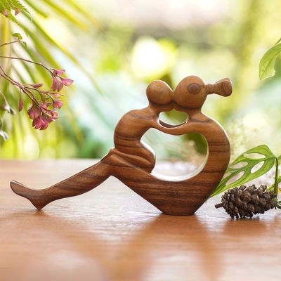Alternate image for Natural Suar Wood Mother and child Sculpture from Bali Her Love Will Never Fade