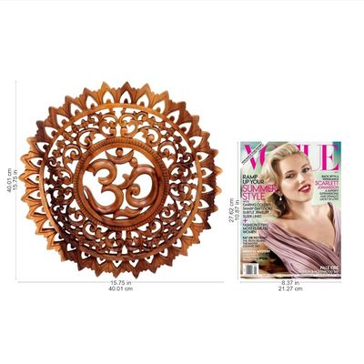 Alternate image for Hand Carved Suar Wood Sanskrit Om Sign Outlined with Lotuses Lotus Om