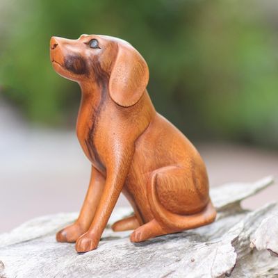 Alternate image for Artisan Handcrafted Suar Wood Dog Sculpture from Bali Loyal Dog