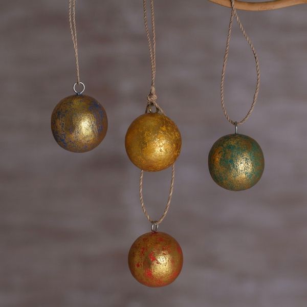 Alternate image for Four Round Gold Tone Albesia Wood Ornaments from Bali Golden Baubles