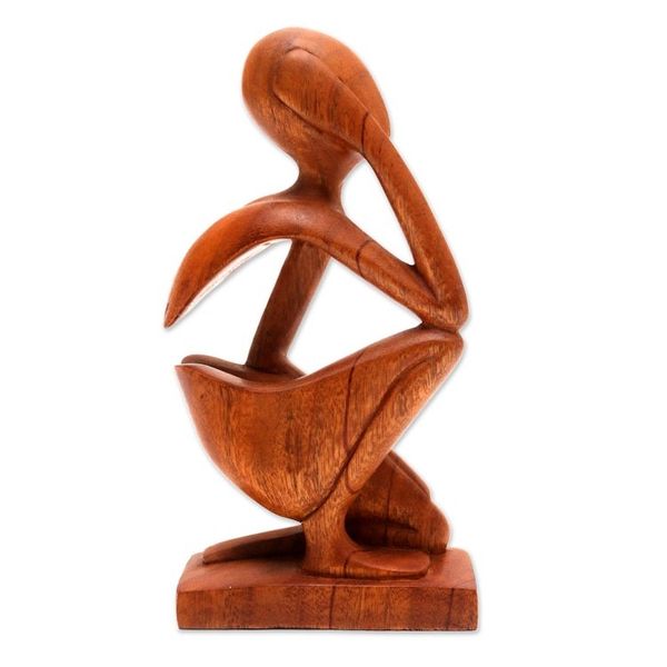 Alternate image for Hand Made Thought and Meditation Wood Sculpture Alone