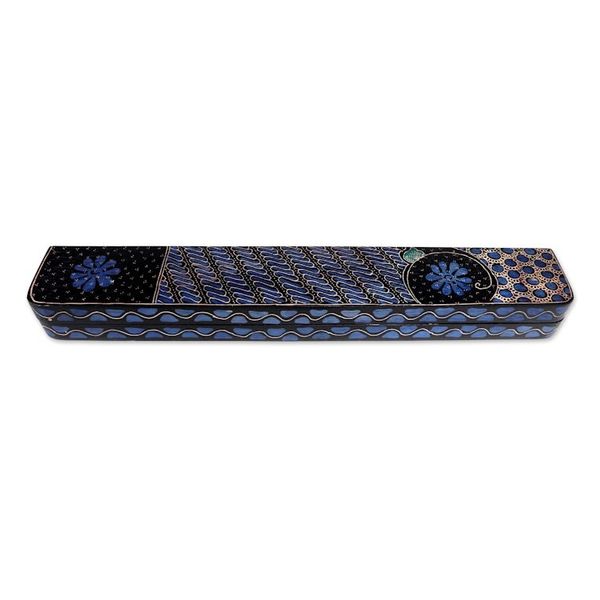 Alternate image for Hand-painted Wood Batik Mancala Board Game from Indonesia Fun Parang Blue