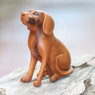Alternate image for Artisan Handcrafted Suar Wood Dog Sculpture from Bali Loyal Dog