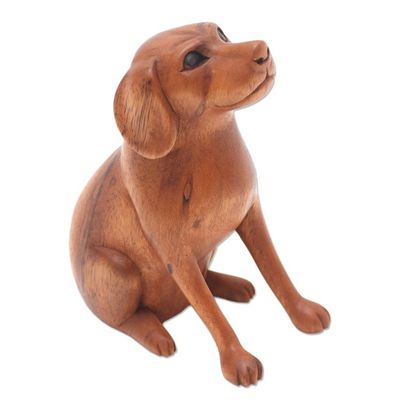Alternate image for Artisan Handcrafted Suar Wood Dog Sculpture from Bali Loyal Dog