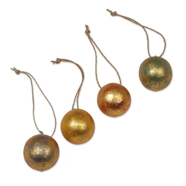 Alternate image for Four Round Gold Tone Albesia Wood Ornaments from Bali Golden Baubles