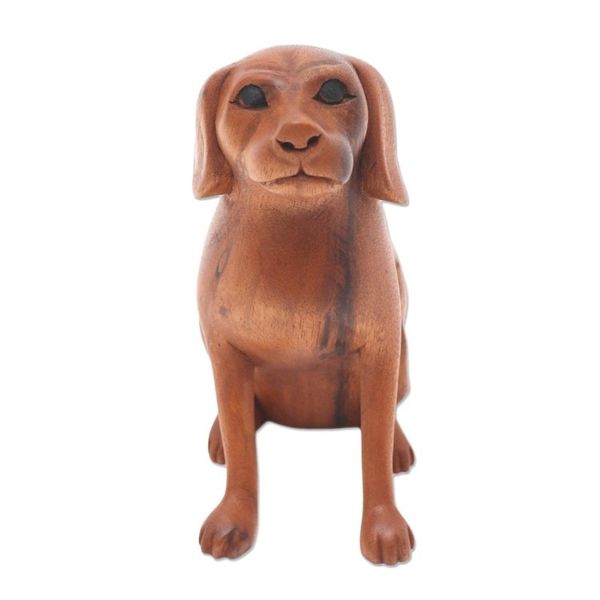 Alternate image for Artisan Handcrafted Suar Wood Dog Sculpture from Bali Loyal Dog