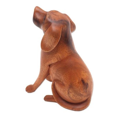 Alternate image for Artisan Handcrafted Suar Wood Dog Sculpture from Bali Loyal Dog